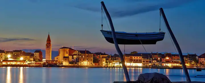 Umag old town and harbour at dusk